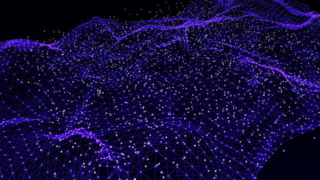 Abstract polygonal space. Network connection structure. Dark background with connecting dots and lines. Big data digital background. 3d rendering.