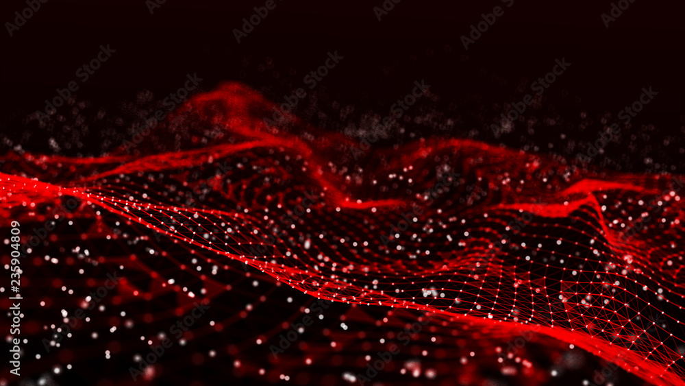 Poster Abstract polygonal space. Network connection structure. Dark background with connecting dots and lines. Big data digital background. 3d rendering.
