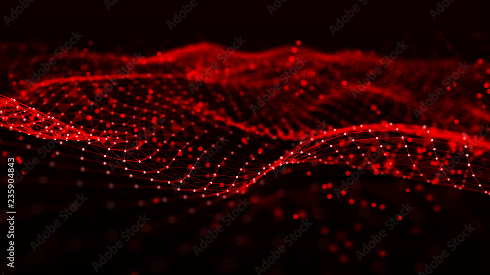 Poster Abstract polygonal space. Network connection structure. Dark background with connecting dots and lines. Big data digital background. 3d rendering.