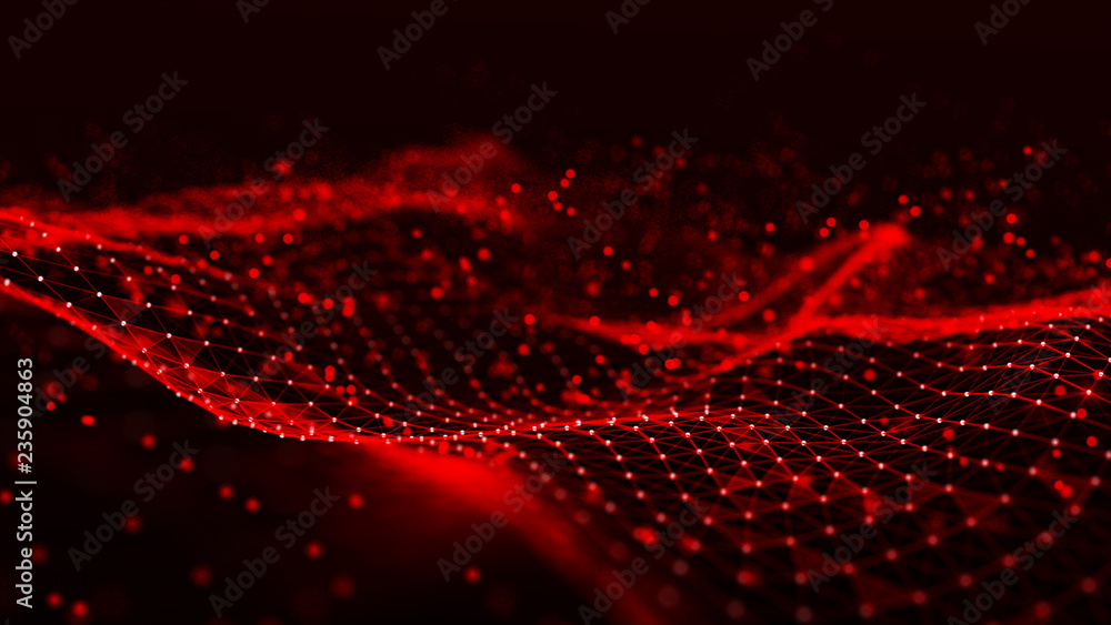 Poster Abstract polygonal space. Network connection structure. Dark background with connecting dots and lines. Big data digital background. 3d rendering.