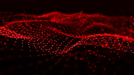 Abstract polygonal space. Network connection structure. Dark background with connecting dots and lines. Big data digital background. 3d rendering.
