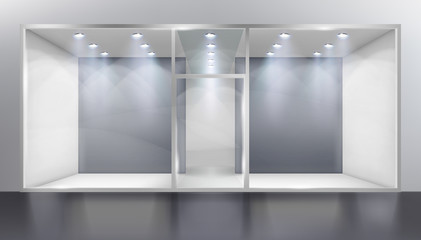 Empty shop window. Place for the exhibition. Vector illustration.