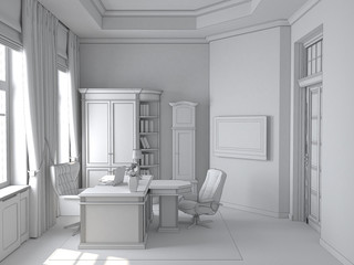 director's office, head office, interior visualization, 3D illustration