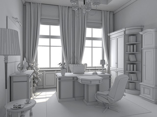 director's office, head office, interior visualization, 3D illustration