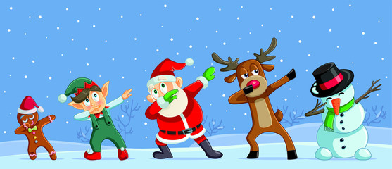 Dabbing Christmas Cartoon Characters Funny Banner