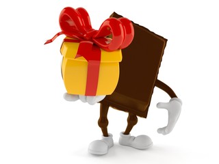 Chocolate character holding gift