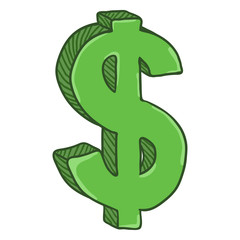 Vector Cartoon Green Currency Sign. US Dollar Sign.