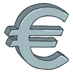 Vector Cartoon Silver Currency Sign. Euro Money Symbol.