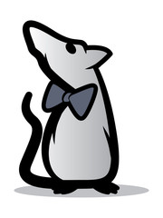 Stylized illustration of a rat wearing a bow tie