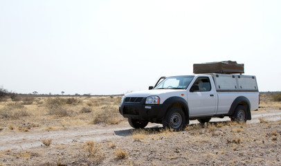 Obraz na płótnie Canvas Pickup truck driving in Botswana