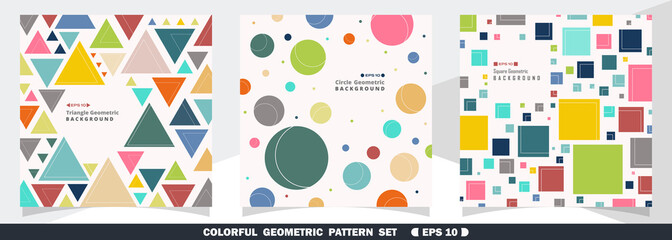 Abstract of colorful geometric pattern bundle set background.