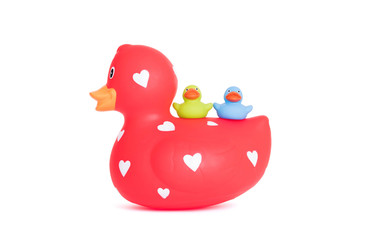 Large red rubber duck with a small duck