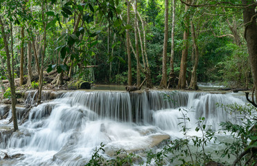 Waterfalls in tropical forest, Huai Mae Khamin Waterfall in Thailand