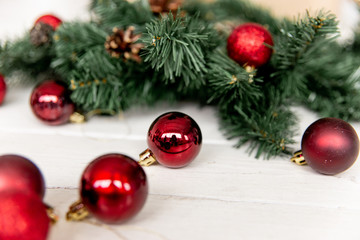 Christmas presents and boxes on wooden background