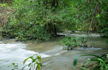 Waterfalls in tropical forest, Huai Mae Khamin Waterfall in Thailand