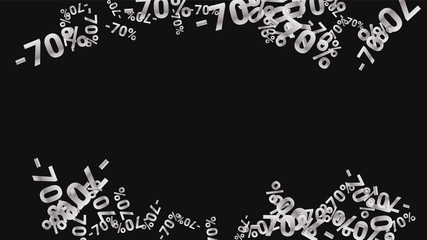 Percent Sings on Dark Background. Black Poster with Silver Percent Sings and Snowflakes. Vector Discount Sale Background.