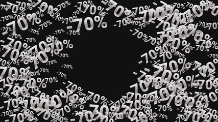 Percent Sings on Dark Background. Black Poster with Silver Percent Sings and Snowflakes. Vector Discount Sale Background.