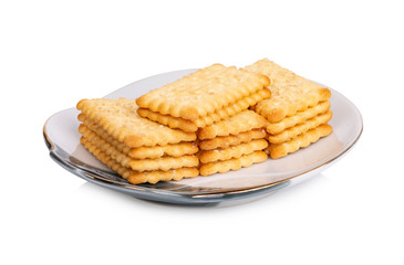  biscuits in plate on white background