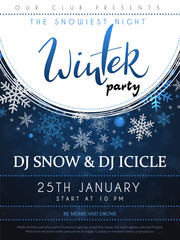 Vector illustration of winter party poster with hand lettering label - winter - with snowflakes - 235909436