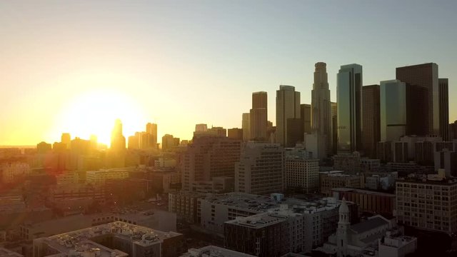 Epic Golden Sunset over Downtown Los Angeles Cityscape