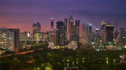 twilight sunset skyline with cityscape in metropolis buildings