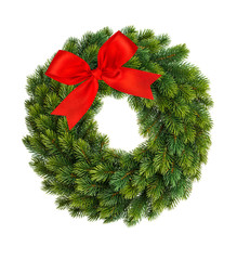 Christmas wreath red decoration white background