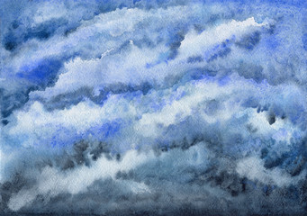 Cloudy blue sky. Heaven. Watercolor painting. - 235910653