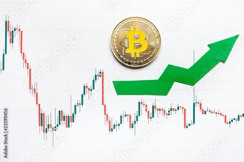 Appreciation Of Virtual Money Bitcoin Green Arrow And Silver - 