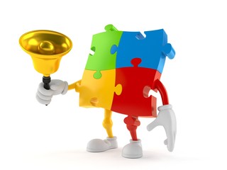 Jigsaw puzzle character holding a hand bell