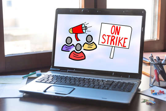 On strike concept on a laptop screen