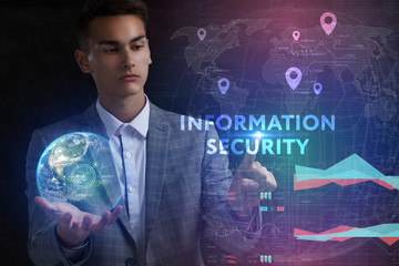 The concept of business, technology, the Internet and the network. A young entrepreneur working on...