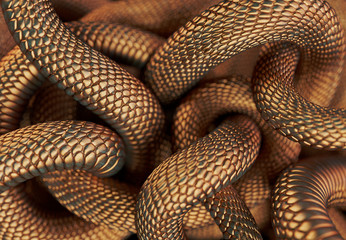 Bronze Colored Snakes Abstract Background. 3D illustration