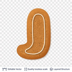 Gingerbread letter J symbol with drop shadow.