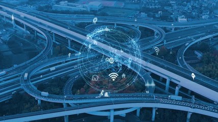 Smart transportation and communication network concept.