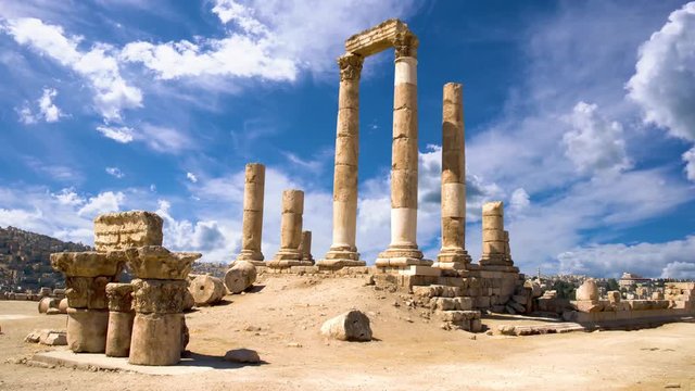 Ruins of Temple of Hercules in the Amman Citadel complex (Jabal al-Qal'a), Amman, Jordan.