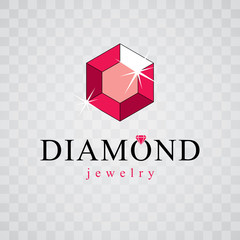 Vector luxury faceted decorative element. Glossy diamond sign emblem, logo. Brilliant jewelry illustration.