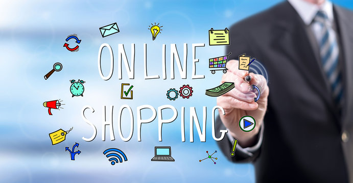 Man touching an online shopping concept