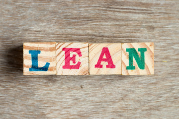 Letter block in word lean on wood background