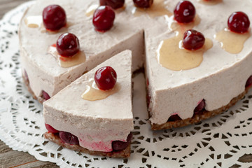 Vegetarian dish: diet cake with cherries.