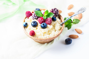 Healthy couscous salad with berries.