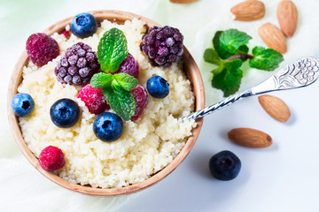 Healthy couscous salad with berries.
