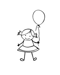 Girl in the children's style. Black on white