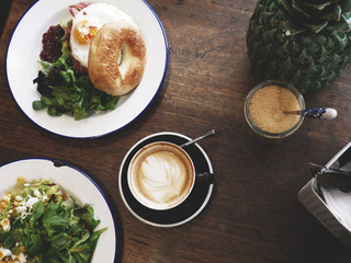 Top Shot of Coffee and Breakfast Brunch