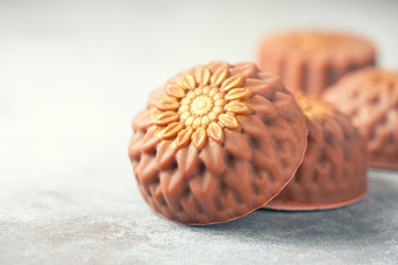 Organic Handmade soap on wine in the form of a flower. Concept of Spa therapy and relaxation.