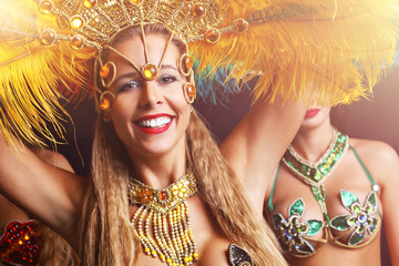 Brazilian women dancing samba at carnival