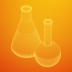 Test tube low poly wireframe mesh. Science and analyses. Vector abstract polygonal image line and point.