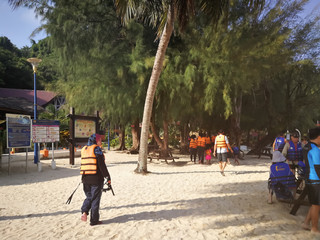 Redang, Malaysia - June 23, 2018 : People going for snorkeling at the Redang Marine Park.