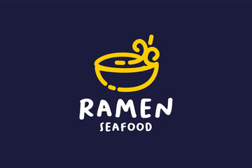 Linear logo bowl ramen taste of asian seafood noodle design inspirations. Vector logo design template