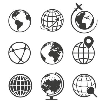 Globe and earth geography graphic icon set