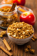 Apple Cinnamon Granola Breakfast. Selective focus.